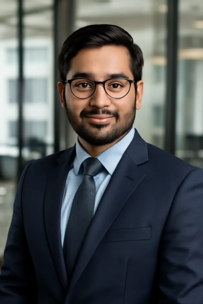 Professional portrait photo of a Pakistani accountant or