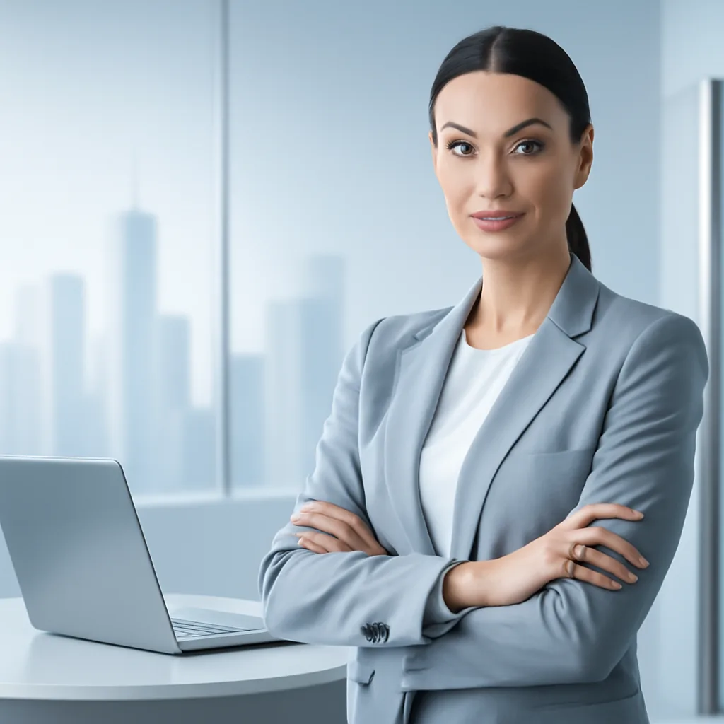 Sleek futuristic corporate aesthetic, confident and efficient mood,