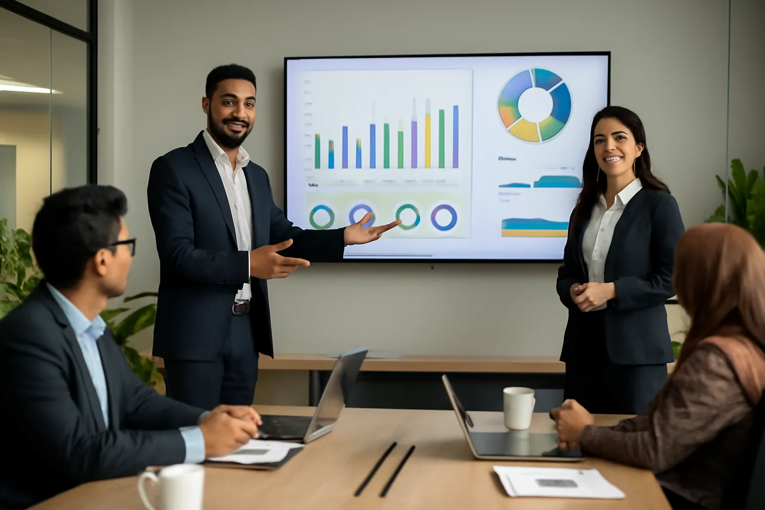 Professional photo of finance and automation consultants presenting