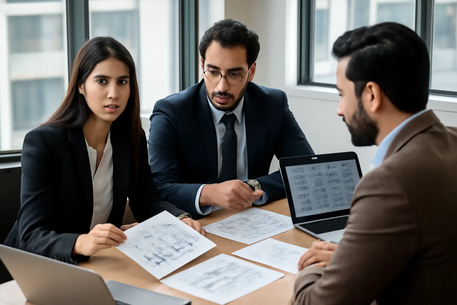 Professional photo of Pakistani business consultants reviewing ERP
